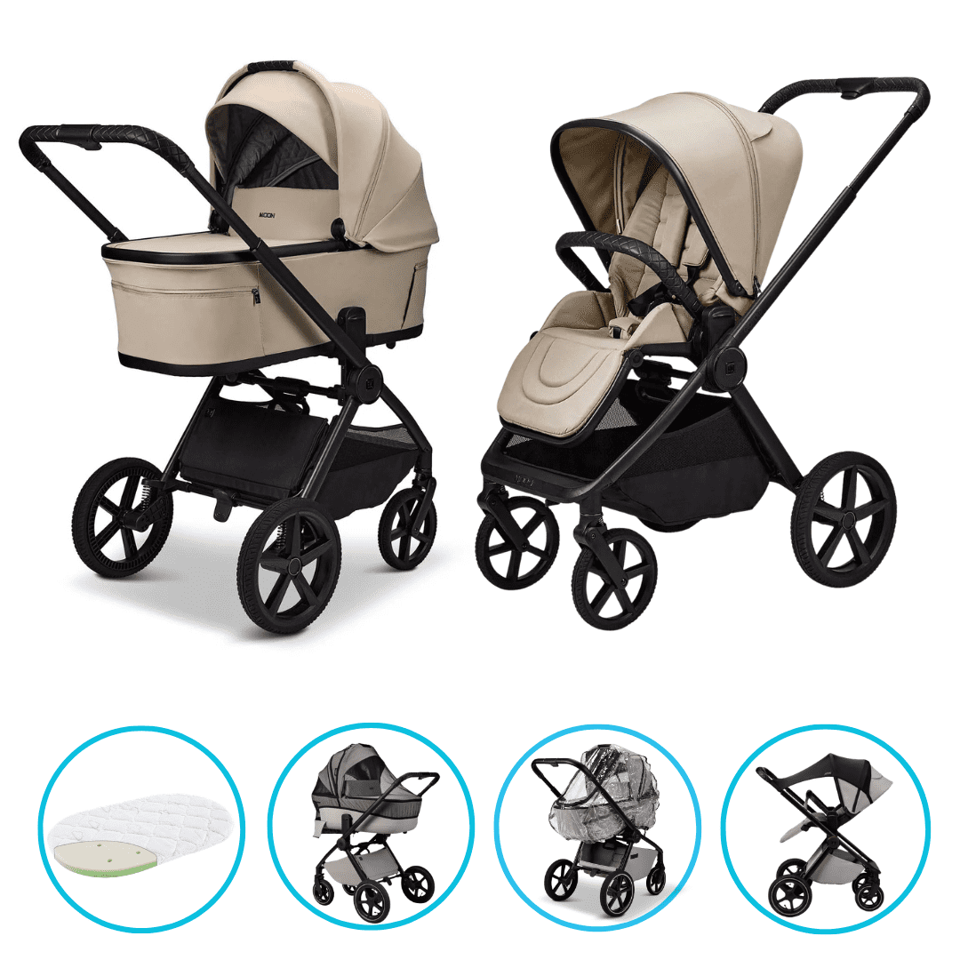 Moon GIO Fold Kombikinderwagen Sand mit Lightweight-Rädern inkl. GRATIS Sonnensegel, Regenverdeck und Mückennetz