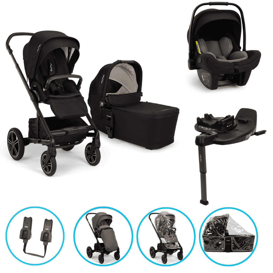Nuna MIXX next 4in1 Kinderwagen Set Caviar inkl. Pipa Next Caviar, Base Curv und gratis Zubehör 