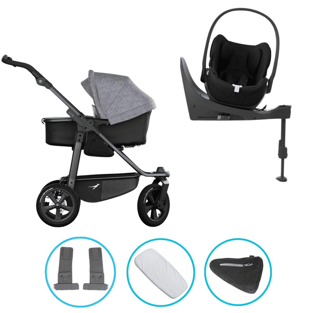 TFK Mono 3 4in1 Kinderwagen Set Premium Grau mit CYBEX Cloud T i-Size Sepia Black, CYBEX Base T & TFK Mono Adapter