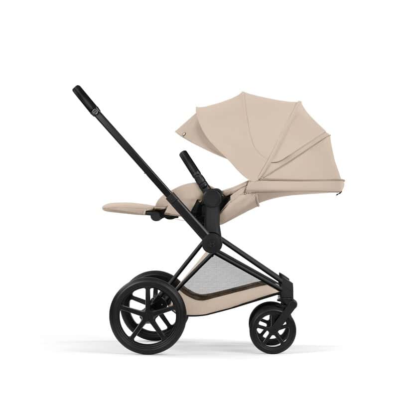Cybex Priam Komfort Kinderwagen Set 4in1 Matt Black / Cozy Beige inkl. Cloud T Plus Cozy Beige und Base T