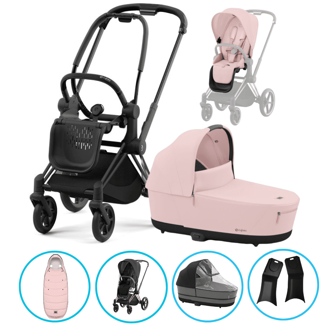 CYBEX PRIAM Kombikinderwagen Matt Schwarz/Peach Pink inkl. CYBEX Platinum Fußsack Peach Pink – Entdecke den Cybex PRIAM 4 Kombikinderwagen Matt Schwarz/Peach Pink inkl. CYBEX Platinum Fußsack Peach Pink: Komfort, Sicherheit und Stil für dein Baby – ideal für Alltag & Winterspaziergänge.