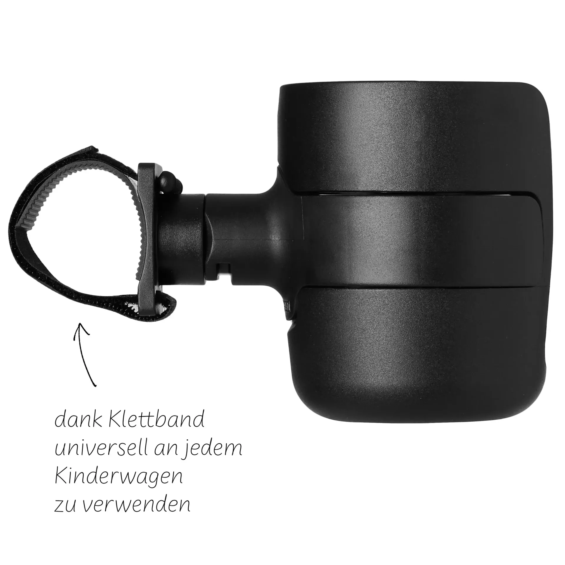 abc schwarzer getränkehalter mit klettbandhalterung im seitenprofil schwarzer getränkehalter mit klettbandhalterung im seitenprofil