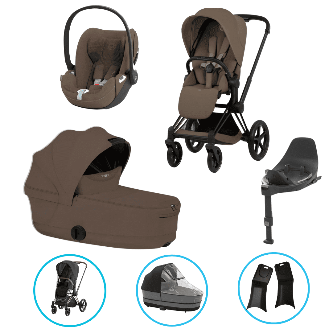  Cybex Priam Style Kinderwagen Set 7in1 Matt Black / Coconut Brown inkl. Cloud T Plus Coconut Brown und Base T