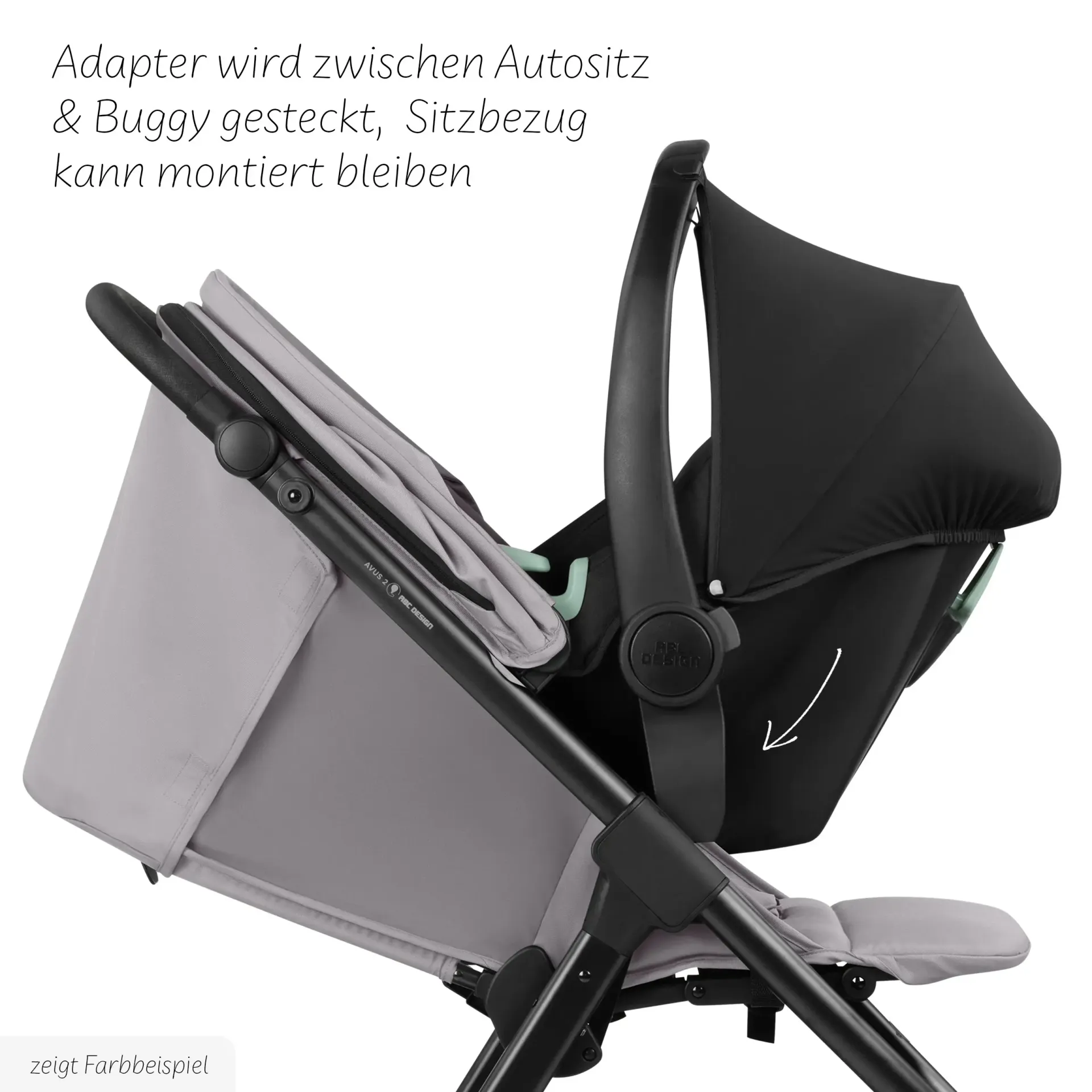 nähere seitenansicht babyschale auf buggy montiert   nähere seitenansicht babyschale auf buggy montiert