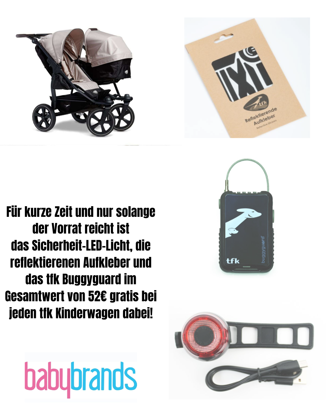 TFK duo 2 Geschwisterwagen (inkl. Sicherheitskit bis zum 31.07.2025) - Lufträder - Sand