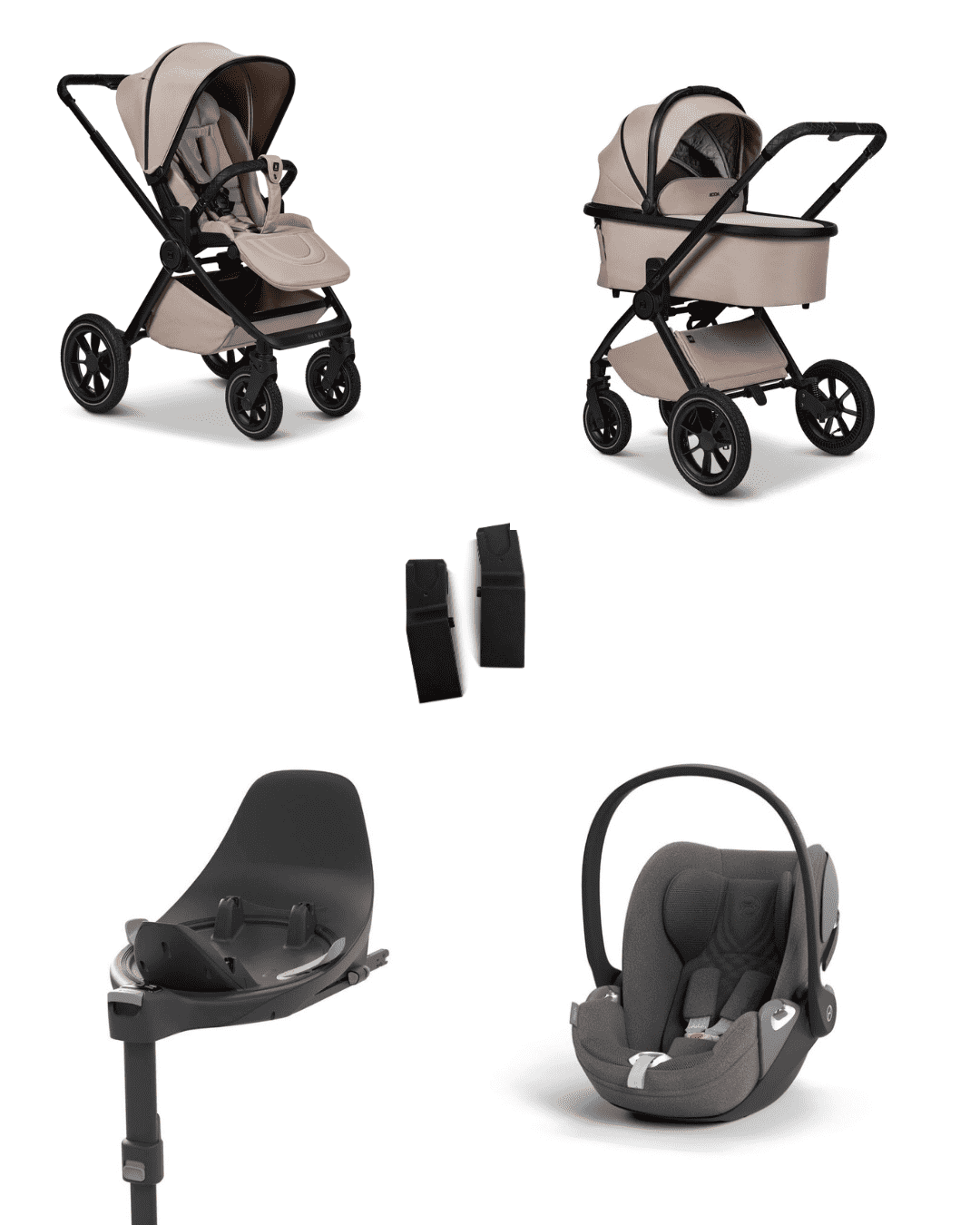 Moon GIO+ 2025 4in1 Set inkl. Cybex Cloud T plus i-Size Babyschale, Cybex Base T und Moon Adapter für GIO+ 2025 Sand/Mirage Grey