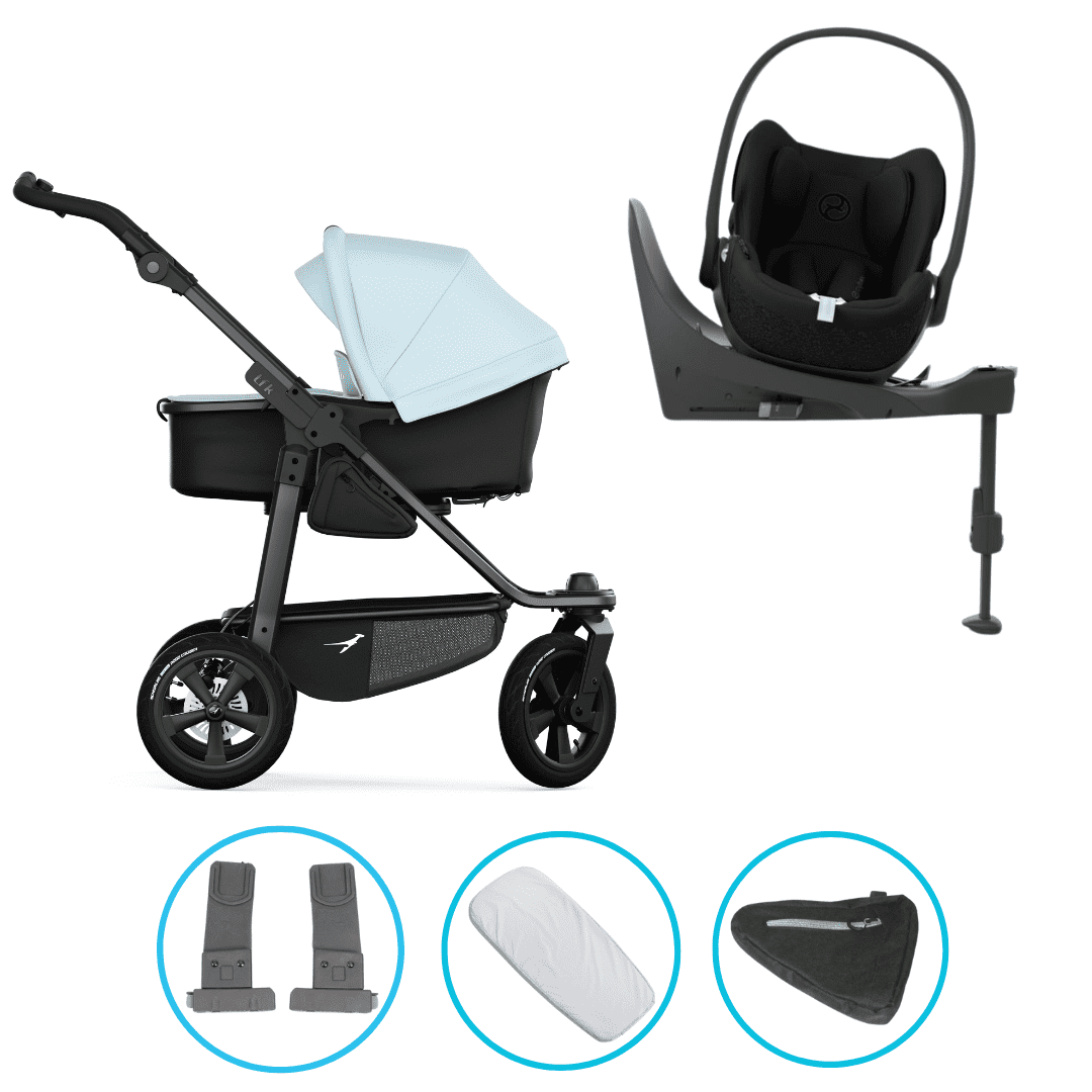 TFK Mono 3 4in1 Kinderwagen Set Blau mit CYBEX Cloud T i-Size Sepia Black, CYBEX Base T & TFK Mono Adapter