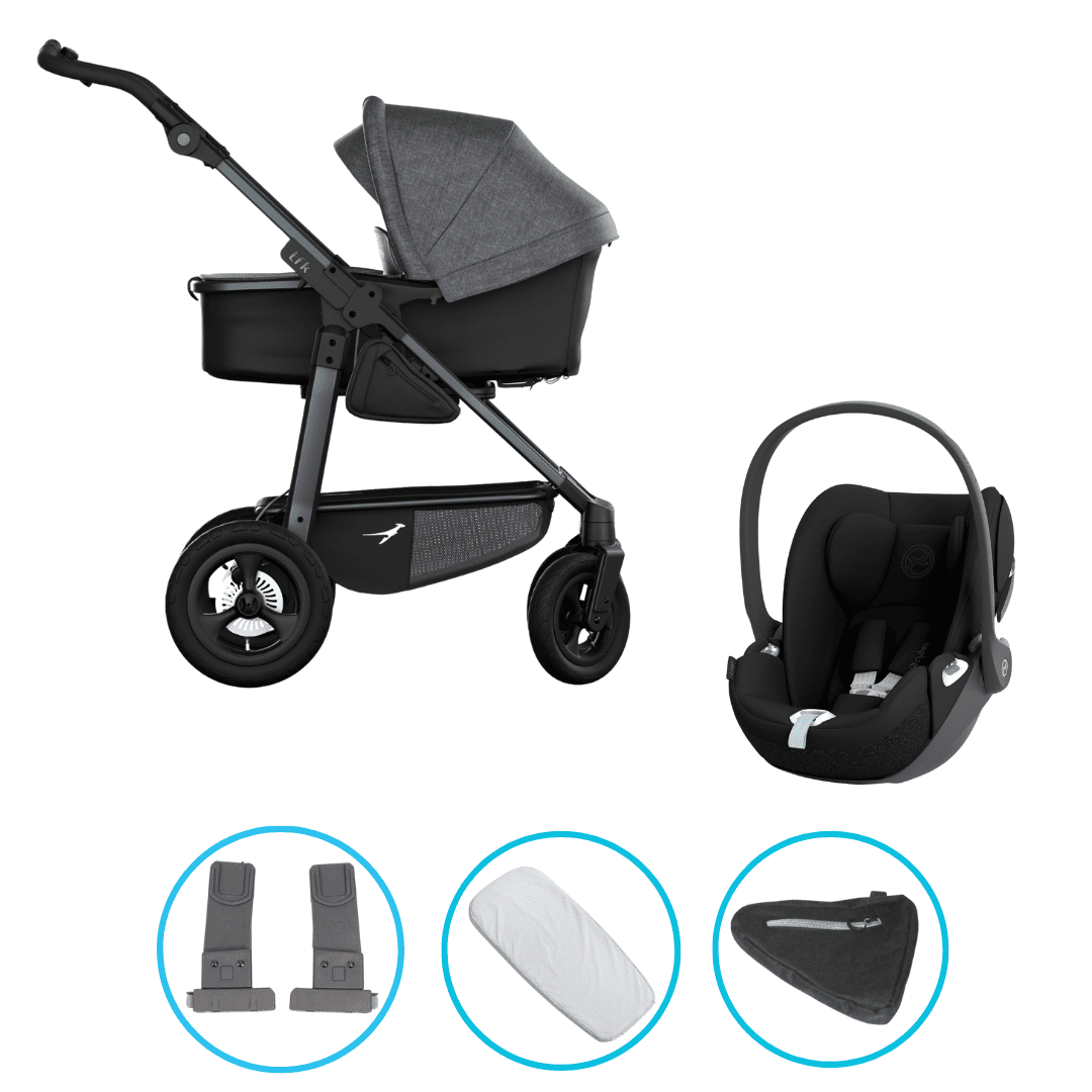 TFK Mono 4 3in1 Kinderwagen Set Premium Schwarz mit CYBEX Cloud T i-Size Sepia Black & TFK Mono Adapter