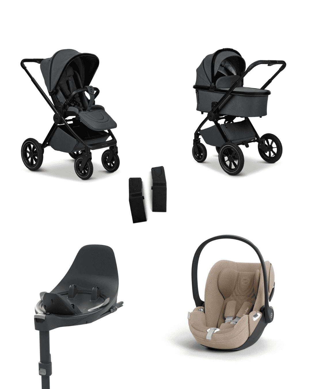 Moon GIO+ 2025 4in1 Set inkl. Cybex Cloud T i-Size Babyschale, Cybex Base T plus und Moon Adapter für GIO+ 2025 Anthra/Cozy Beige