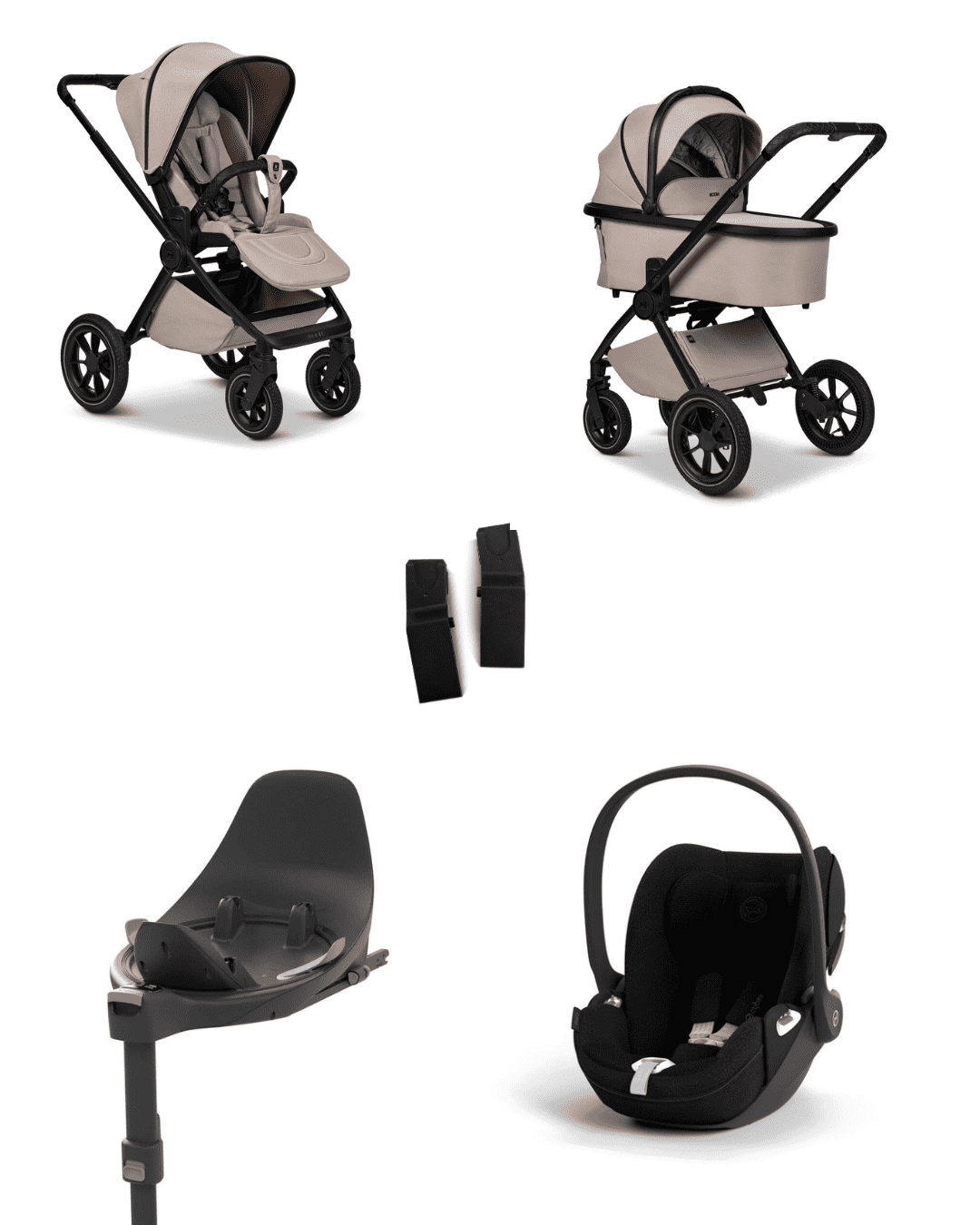 Moon GIO+ 2025 4in1 Set inkl. Cybex Cloud T plus i-Size Babyschale, Cybex Base T und Moon Adapter für GIO+ 2025 Sand/Sepia Black