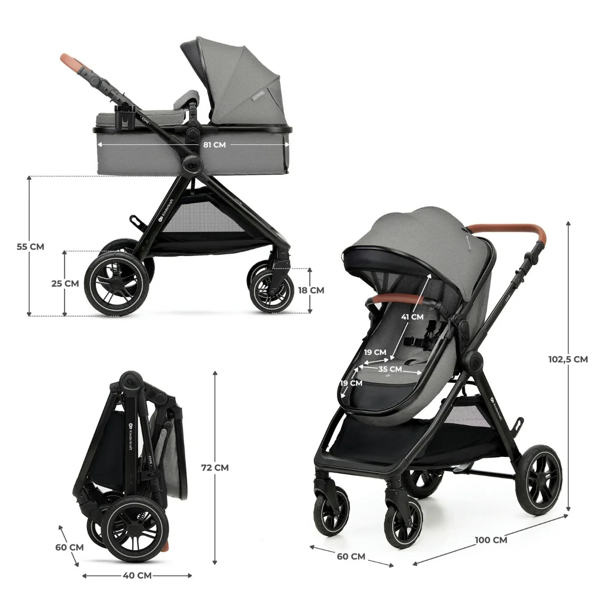 Kinderkraft Kombikinderwagen 3in1 ESME PRO Grey Kinderkraft Kombikinderwagen 3in1 ESME PRO Grey
