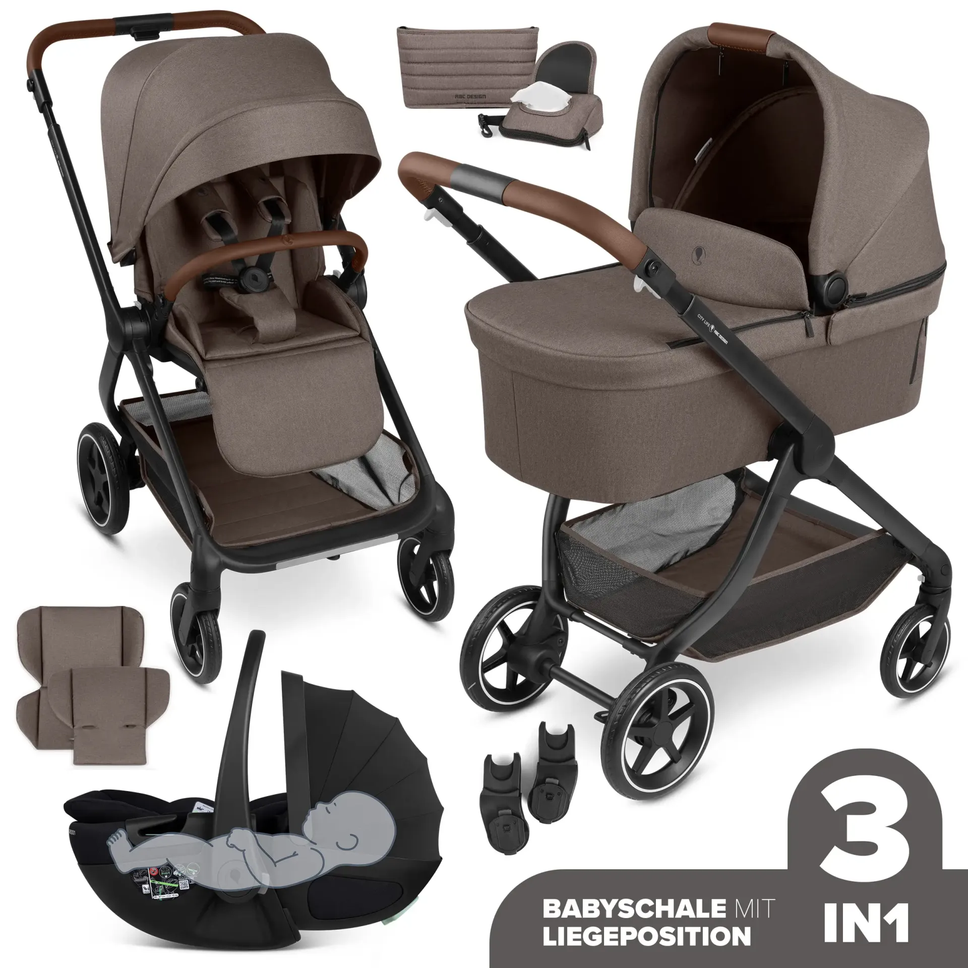 ABC Design City Life 3in1 Kinderwagen Set Nature inkl. Babyschale Calla