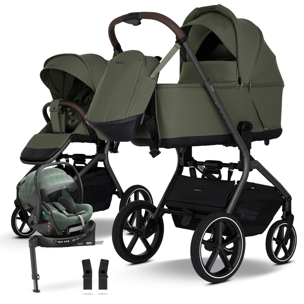 my junior MAVI 5in1 Kinderwagen-Set Olive Green inkl. AURA ergo 2 Grün und Base Capsule