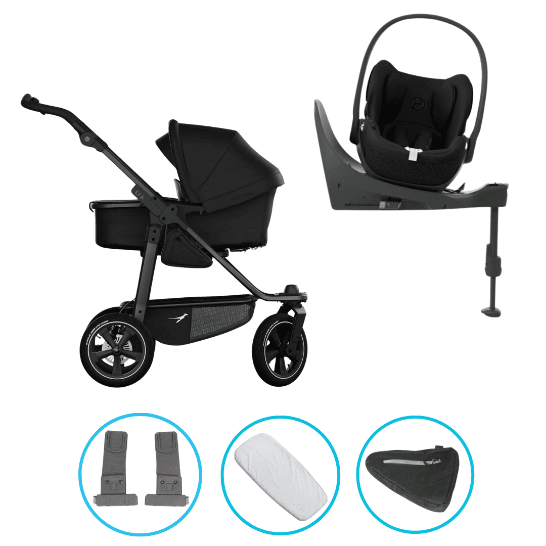 TFK Mono 3 4in1 Kinderwagen Set Schwarz mit CYBEX Cloud T i-Size Sepia Black, CYBEX Base T & TFK Mono Adapter