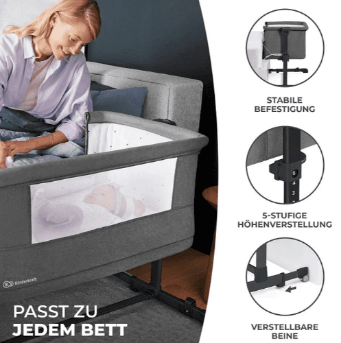 Kinderkraft 3in1 Beistellbett NESTE GROW grau Kinderkraft 3in1 Beistellbett NESTE GROW grau