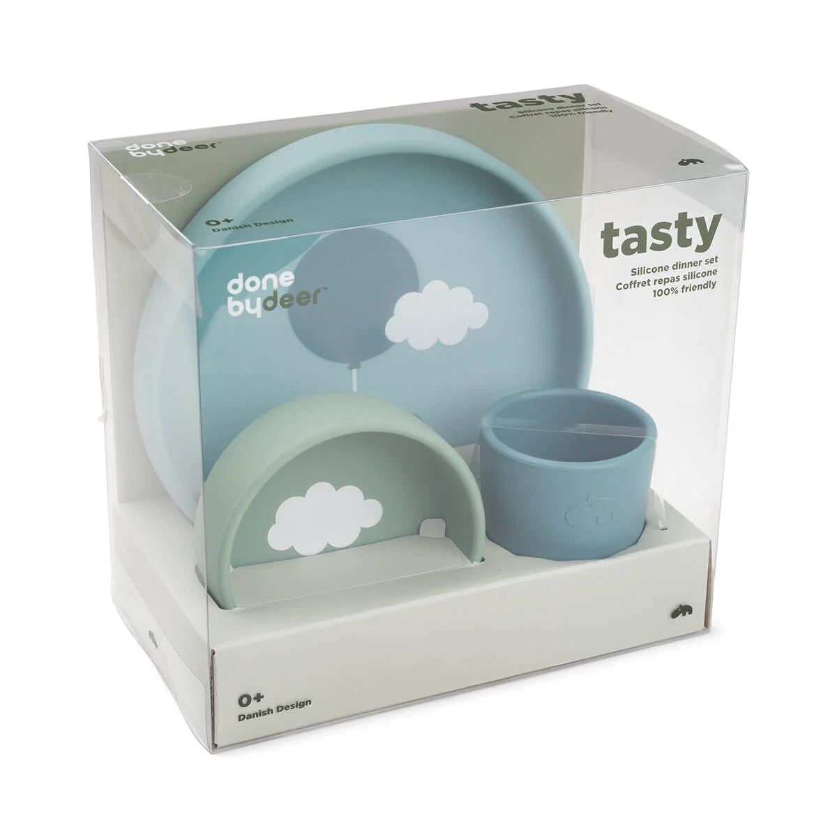 Done by Deer Silikon Geschirr - Set - happy clouds - green Done by Deer Silikon Geschirr - Set - happy clouds - green