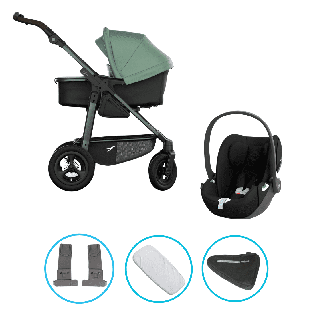 TFK Mono 4 3in1 Kinderwagen Set Olive mit CYBEX Cloud T i-Size Sepia Black & TFK Mono Adapter
